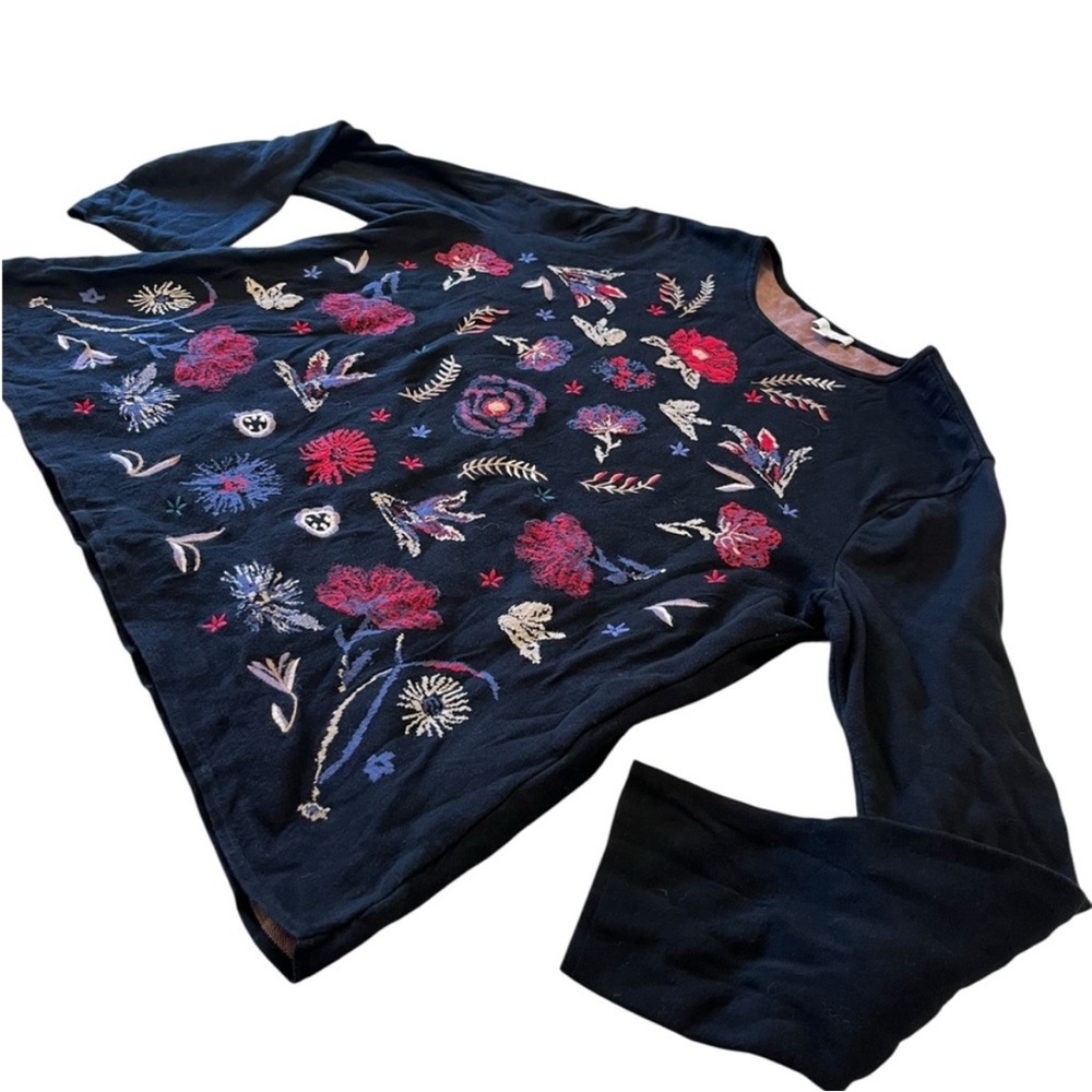JJILL Floral Embroidered Black Knit Sweater XL - Picture 3 of 13